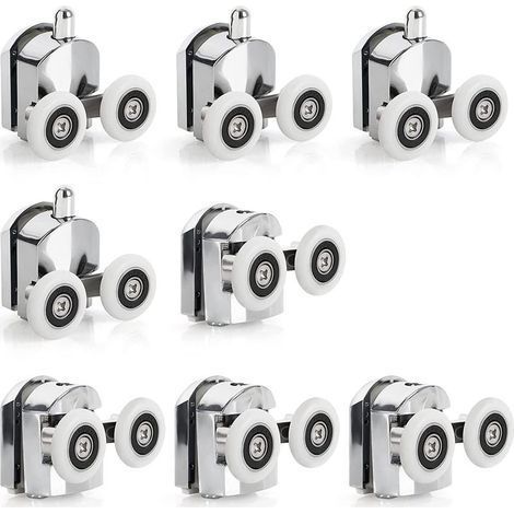 Lot de 8 roulettes pour porte de douche haut et bas de 23 mm (4 supérieurs et 4 inférieurs) (23 mm-8 pièces) (double 23 mm-8 pièces) (1/5)