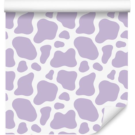 Papier peint à motifs de vaches, blanc, lavande et gris clair, 50 x 1000 cm (1/5)