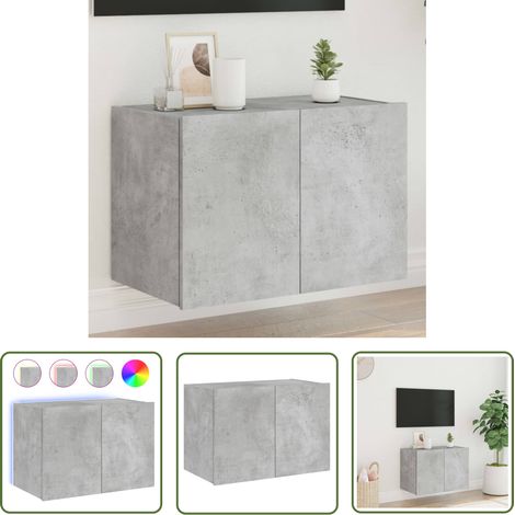 The Living Store Meuble TV mural avec lumières LED gris béton 60x35x41 cm - Meuble Tv Mural - Armoire Tv - Étagère Murale - Éclairage Led Rgb - Rangement Mural (1/5)