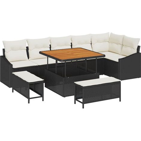 Maison Exclusive - Set Divano da Giardino con cuscino 9 pcs Nero Poly Rattan
