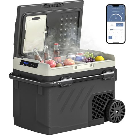 Frigorifero elettrico per auto a doppia zona da 40 litri, controllo tramite app, maniglia telescopica, da -20℃ a 20℃, nero.
