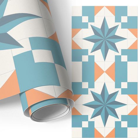 Möbel - Klebefolie - Möbelfolie - abwaschbare und selbstklebende Deko-Folie für Küche - Schrank -Tisch & Fensterbank - Sternförmige Fliesen 50x100 cm