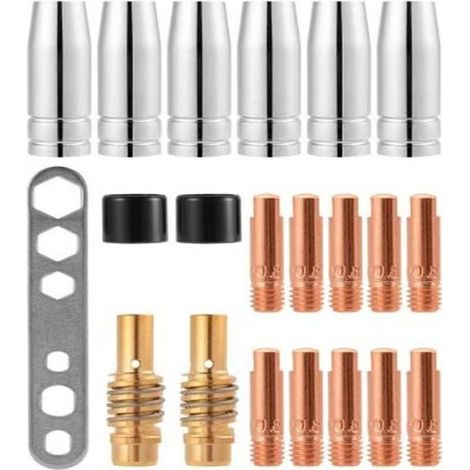 21 Pcs Embouts de Contact de Buse de Soudage 15AK MIG/MAG Ensemble de Support de Connecteur de Gaz M6 (10 x Tube de Contact M6 0,8 mm, 6 x Buse