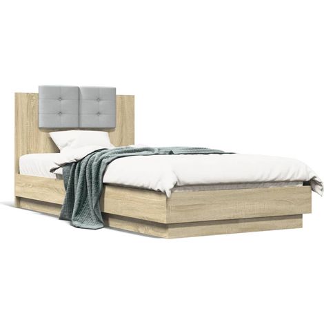 Cadre de lit tête de lit chêne sonoma 90x190 bois ingénierie (1/5)
