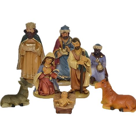Statuine per Presepe Natività Completa 8 Pezzi Altezza Max 9 cm Sacra Famiglia con Giuseppe maria bambinello gesu' in culla bue asinello Re magi