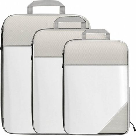 3-Piece Folding Storage Cube Organizer, Water-Resistant, Portable Panel for Suitcase, Closet, Beige (1/5)