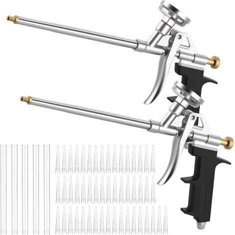 2 pièces Pistolet à mousse PU, Pistolet en métal pour mousse de construction avec 5 longues buses et 50 courtes buses, Pistolet doseur applicateur de mousse pour sceller et (1/5)