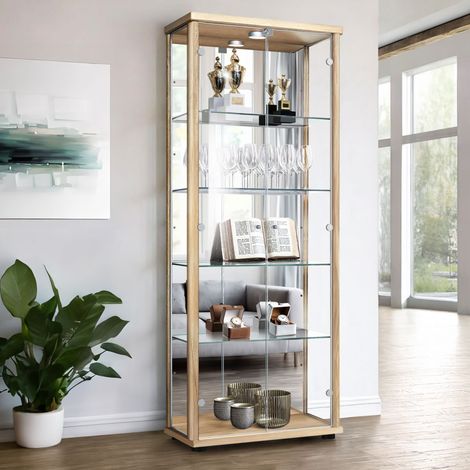 K-Möbel Vitrine 2 Portes Hêtre 176x67x33cm Miroir Serrure LED