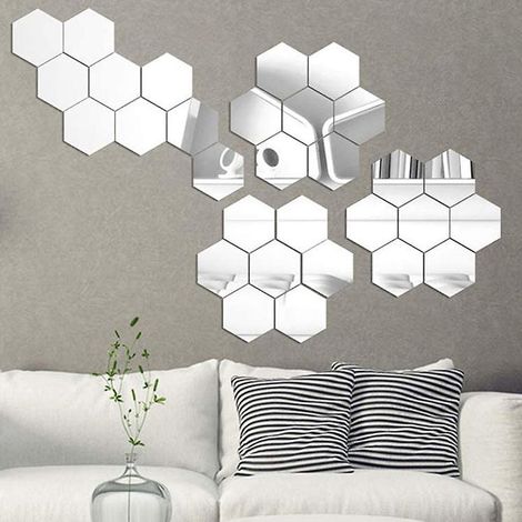 miroir Stickers Muraux, 16pcs 12611063mm Or Et Argent Amovible Miroir Autocollants Diy Acrylique Dcoration Murale Miroir Carrelage Hexagone Miro (1/4)