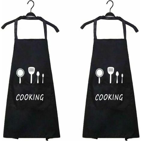 Stück wasserdichte Küchenschürze, wasserdichte Küchenschürze, Männer und Frauen Schürze mit Tasche für Küche, Grill, Garten, Restaurant, Café, Koch, Bäcker, Server, Kellnerin (schwarz) (1/5)