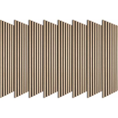 Decoon – Pack de 8 panneaux décoratifs en bois chêne clair 120x30 cm – Tête de lit 180 cm – Feutrine noire 4 mm d'épaisseur – Facile à poser