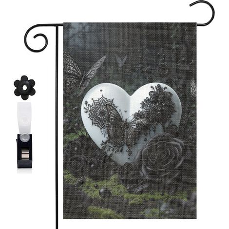 Drapeau vertical cœur et fleurs exotiques pour l'été 30 x 45 cm décoration saisonnière extérieure (1/5)