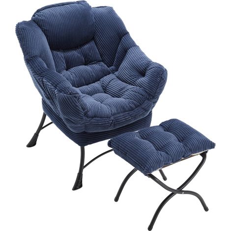 Fauteuil Paresseux Ottoman Moderne avec Accoudoirs et Poche de Rangement Rembourré pour Petit Espace Coloris Bleu Marine (1/5)