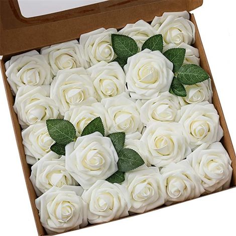 Roses Artificielles - En Mousse PE - Tiges Flexibles - Pour Bouquets Mariage DIY - 25 Pièces (1/5)