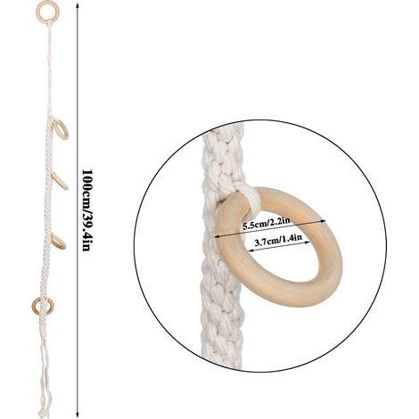 Écharpe aérienne tressée en corde de coton, séparation de porte ou de rideau, décoration suspendue pour Tillandsia, blanc naturel (sans fleurs séchées), cercle en bois, 90 cm, lot d’une pièce. (1/5)