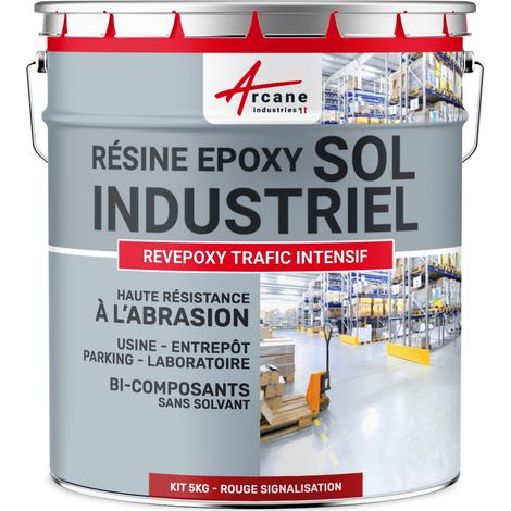 Peinture sol, résine epoxy, revêtement sol industriel et sol béton, usine, parking : Revepoxy trafic intensif - 5 Kg (jusqu'à 10 m² en 2 couches) Rouge signalisation - RAL 3020 - ARCANE INDUSTRIES
