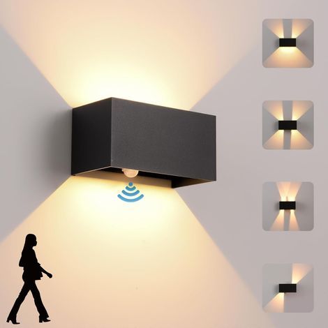 Wandleuchte für den Innen- und Außenbereich mit Bewegungsmelder, 24-W-LED-Wandleuchte, wasserdicht (IP65), warmweißes Licht (3000 K), verstellbarer Abstrahlwinkel, Schwarz (1/5)