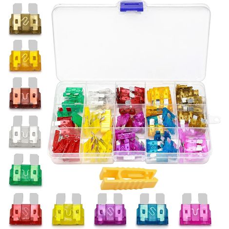 100 Pièces Fusible Voiture Set 12V/24V Fusibles Plats pour Moto Auto Truck RV Camion, Assortiment Fusibles Auto avec Boite Extracteur 3A 5A 7.5A 10A 15A 20A 25A 30A 35A 40A (1/5)
