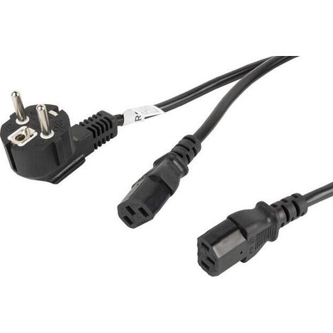 Cable de Alimentación Lanberg SCHUKO CEE 7/7 A 2X IEC320 C13 Negro (1/4)