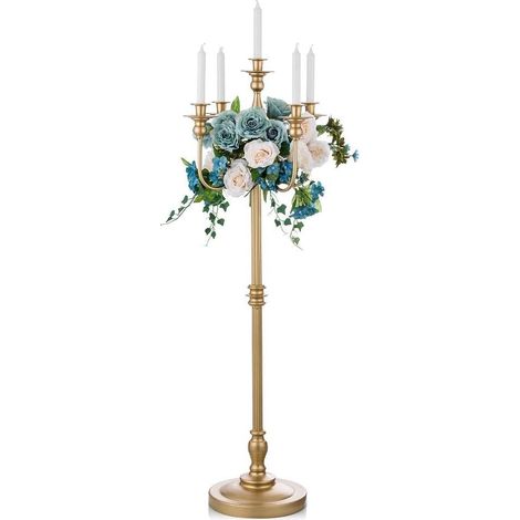 124cm Bougeoir Or Chandelier Métal, Candélabre 5 Bras Porte-Bougeoir Antique Décor Centre Table Fête Mariage (1/5)