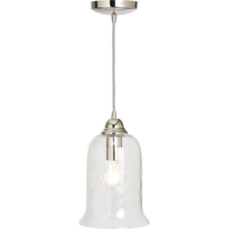 Litecraft Idella Polished Nickel Ceiling Pendant Clear Etched Bell Glass 1 Light (1/5)