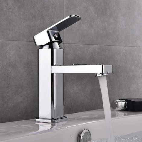 Robinet de salle de bain moderne commercial à poignée unique en chrome, robinet de lavabo monotrou avec couvercle d'installation facile, argent (1/4)