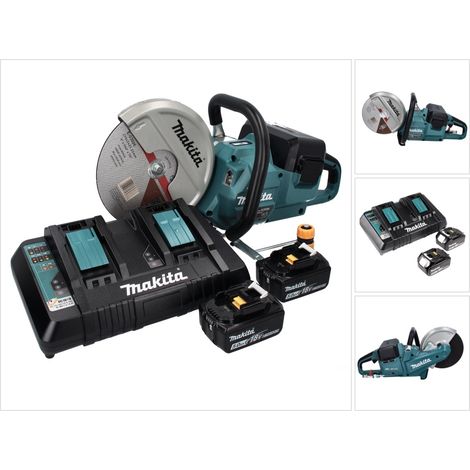 Makita DCE 090 PT2X1 Akku Trennschleifer 36 V ( 2x 18 V ) 230 mm Brushless + 2x Akku 5,0 Ah + Doppelladegerät