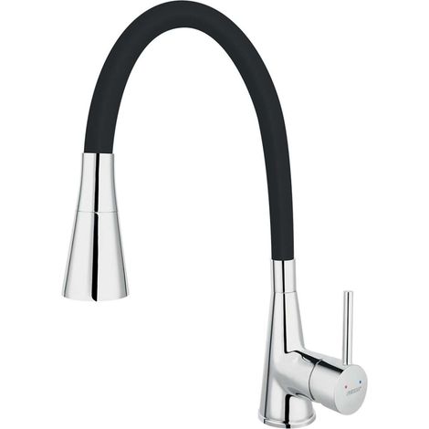 Novaservis Ferro - Grifo de fregadero con brazo flexible y ducha, negro/cromo 70720,0C (1/2)