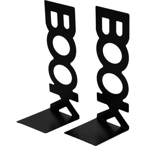 2 sujetalibros metálicos,almacenamiento y soportes para libros y revistas,artículos de oficina para la decoración de estanterías,negro (1/4)