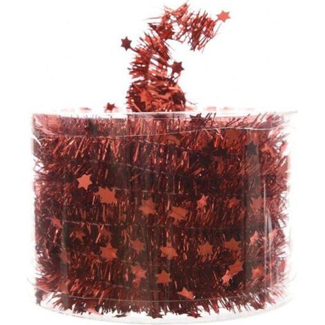 Kaemingk – Guirlande d'étoiles en cheveux d'ange de Noël – Rouge brillant, Ø 3,5 cm x 7 m, plastique (1/2)