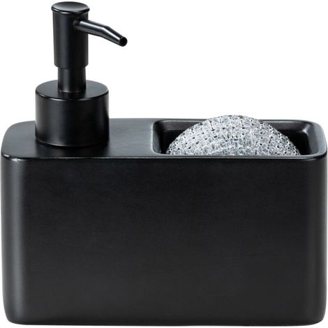 Distributeur évier 150 ml – Espace pour éponge – Matériau polyrésine – Dimensions 14,5 x 14,3 x 6 cm – Compatible avec recharges écologiques