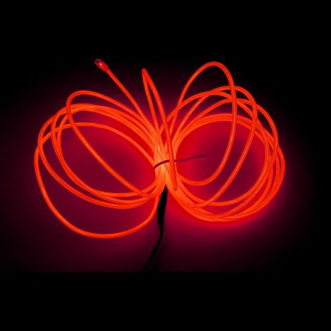 Fil EL rouge wxsp, bande lumineuse néon portable de 5 m avec boîtier à piles, sécable à 360°, idéale pour les fêtes, Halloween et la décoration DIY. Rouge 5