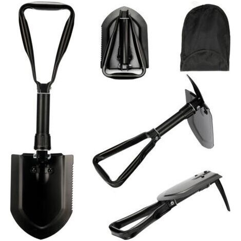 Pelle multifonctionnelle pliable de 58 cm, sac de transport avec ceinture en acier au carbone haute résistance ultra-stable, combinaison de pelle de camping pliable, adaptée à la randonnée et à la cha (1/4)