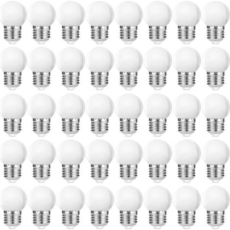 Ampoules LED E27 G45 3 W blanc chaud 2700 K, abat-jour plastique mat, usage intérieur/extérieur, non graduable – Lot de 40