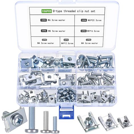 106 Pcs U Clips de Fixation Voiture, Kit de Vis de Carrosserie, Agrafe Carrosserie, U-clips de Fixation Métalliques pour Voiture, passage de roue, tableau de bord, portières et intérieur (1/5)