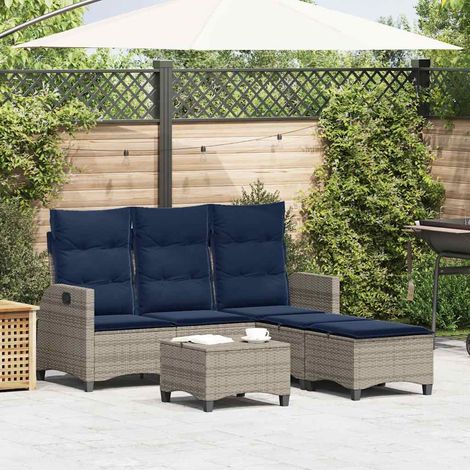 3-tlg. Garten-Sofagarnitur mit Kissen L-Form Grau Poly Rattan (1/5)