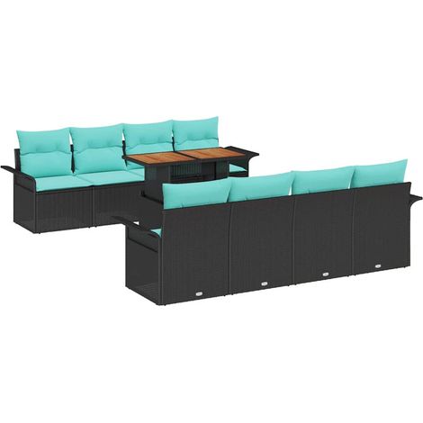 Garden Sofa Set with Storage 9 pcs Black Poly rattan vidaXL