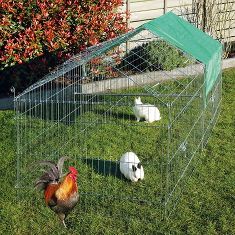 Bb-Loisir – Parc enclos lapin extérieur en métal galvanisé – Dimensions 180 x 74 x 75 cm – Toit fixe pour protection – Assemblage rapide et sécurisé