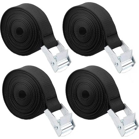 Sangle d'arrimage de 2 m - 4 sangles de fixation avec cliquet - Sangle de fixation courte - Pour porte-vélos - Noir (1/5)