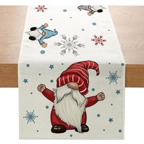 Chemin de table de Noël en lin naturel - KAGOLOW - Rouge blanc - 33x180 cm - Intérieur - Lavable en machine (1/4)