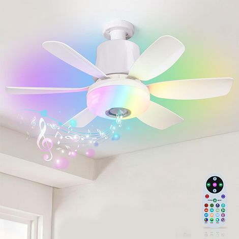 Mini Ventilateur Plafonnier Économique - Lumière LED RGB + Bluetooth Pouces Niveaux Dimmable Minuterie Télécommande 18.5 3 E27 (1/5)