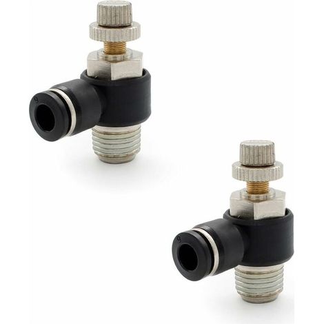 2 Pièces 6 mm Raccords Pneumatiques, 1/4" Régulateur de Débit D\'air, Avec Connexion Enfichable et Filetage Extérieur Connecteur Rapide de Valve, pour Outils Pneumatiques (1/5)