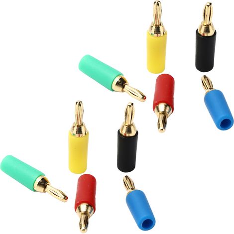 Lot de 10 fiches bananes mâles 2,5mm laiton doré à souder type explosion proof 30Vac-60Vdc 10A pour prise panneau ressort 2,5mm multicolore jaune rouge bleu vert noir (1/5)