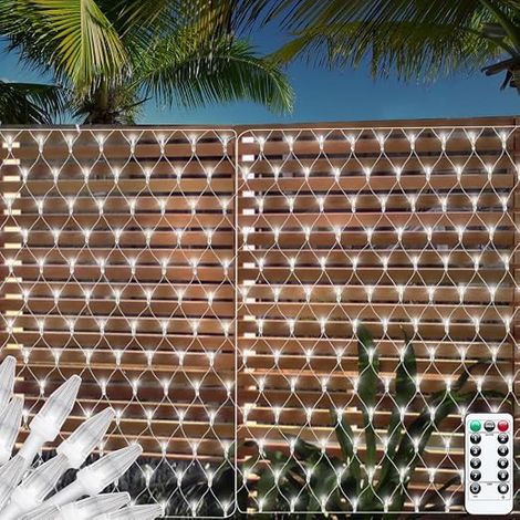 Filet Lumineux LED Extérieur 1.5 x 1.5 m, 100 LED Guirlande Lumineuse Filet à Piles avec Télécommande et Minuterie, 8 Modes d'Éclairage, IP44 pour Jardin, Balcon, Haie, Noël, Mariage(blanc) (1/5)