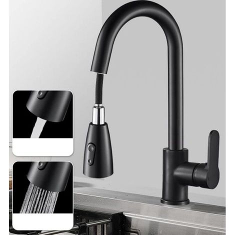 Robinet de cuisine extractible avec douchette, mitigeur de cuisine pivotant à 360°, robinet en acier inoxydable, 4 modes de pulvérisation, bec rétractable de 70 cm, robinet d'évier de cuisine moderne
