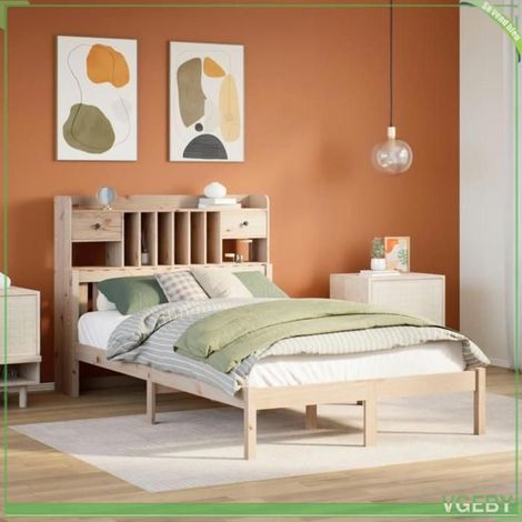 Lit bibliothèque - 3322331 - Bois de pin massif - 135 x 190 cm (sans matelas) - Tête de lit avec rangement (1/5)
