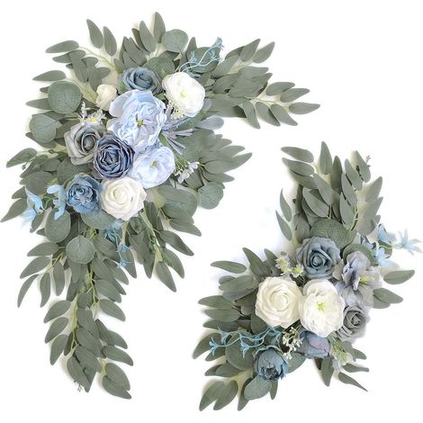 Lot de 2 guirlandes de fleurs artificielles pour arche de bienvenue, décoration florale pour réception de mariage, bleu (1/5)