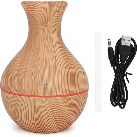 Humidificateur ultrasonique en bois LED USB, purificateur d'air avec 7 lumières colorées, grain bois clair pour maison (1/5)