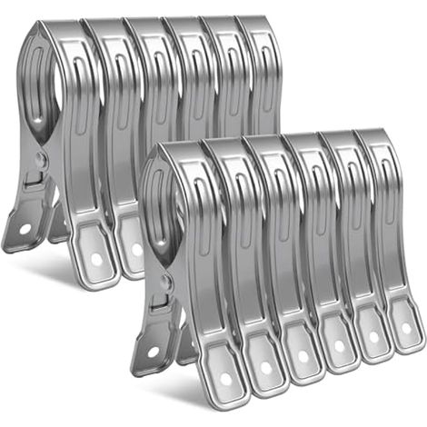 Pinces de serviette de plage en acier inoxydable, 12 pièces de 12 cm, grandes pinces pour transat, pinces à linge en acier inoxydable pour transats, chaises longues, chaises de piscine, linge.