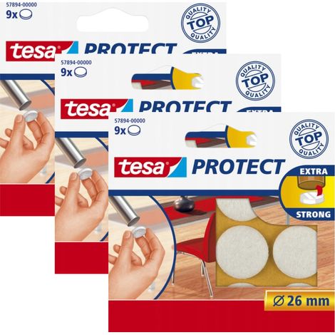Almohadillas de fieltro autoadhesivas Tesa para muebles y sillas, blancas, 26 mm, 9 unidades x 3 (1/3)